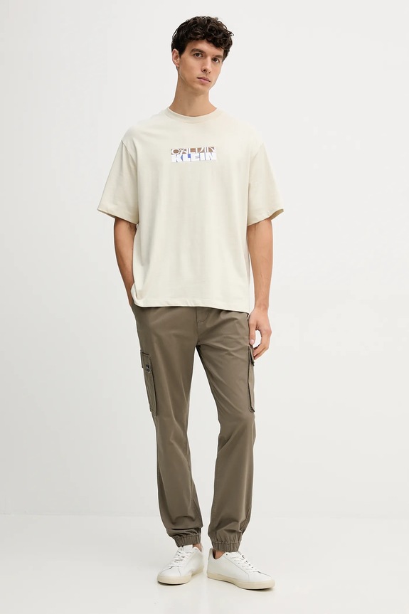 Βαμβακερό μπλουζάκι Calvin Klein Jeans μπεζ LV04RD808G