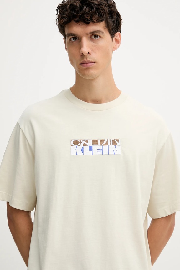 Βαμβακερό μπλουζάκι Calvin Klein Jeans LV04RD808G μπεζ