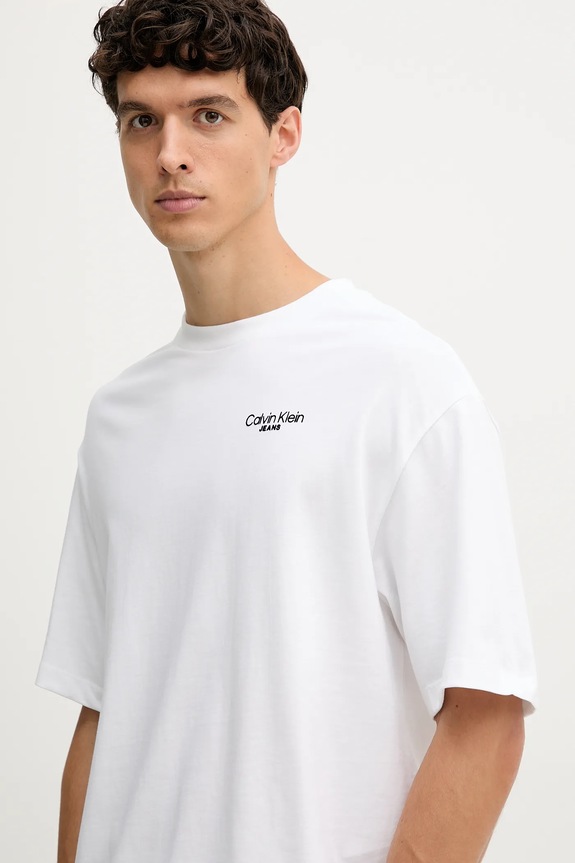 Ρούχα Βαμβακερό μπλουζάκι Calvin Klein Jeans LV04RD825G λευκό