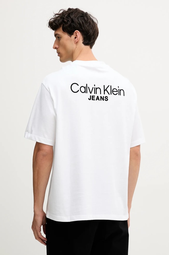 Βαμβακερό μπλουζάκι Calvin Klein Jeans λευκό LV04RD825G