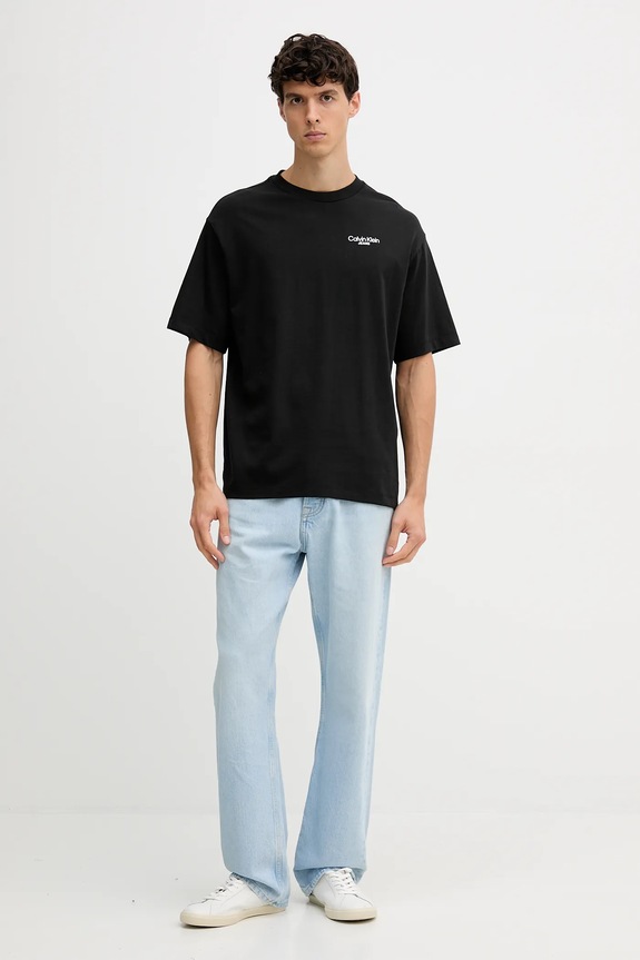 Bombažna kratka majica Calvin Klein Jeans LV04RD825G črna AW25