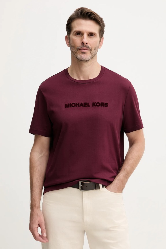 Michael Kors tricou din bumbac imprimeu burgundia CF552PK1V2