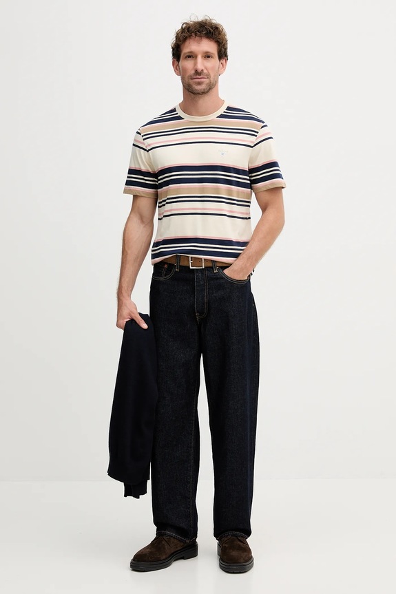 Βαμβακερό μπλουζάκι Barbour AICKMEN MTS1498 μπεζ AW25