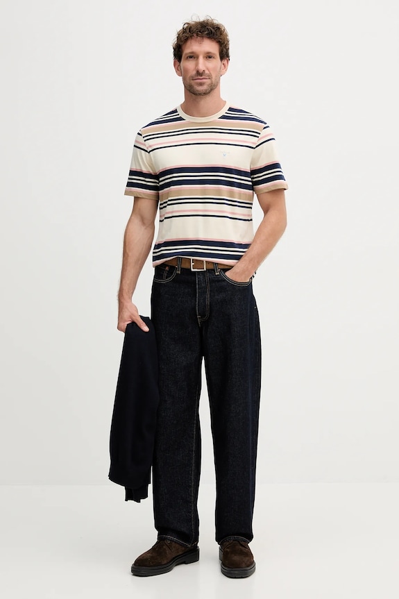 Βαμβακερό μπλουζάκι Barbour AICKMEN MTS1498 μπεζ AW25