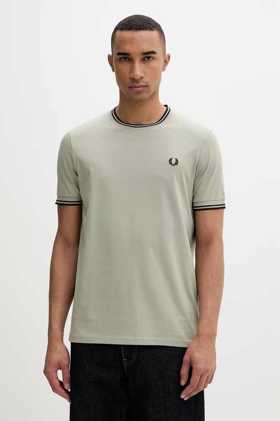 Fred Perry tričko pánske bavlnené jednofarebný zelená M1588V