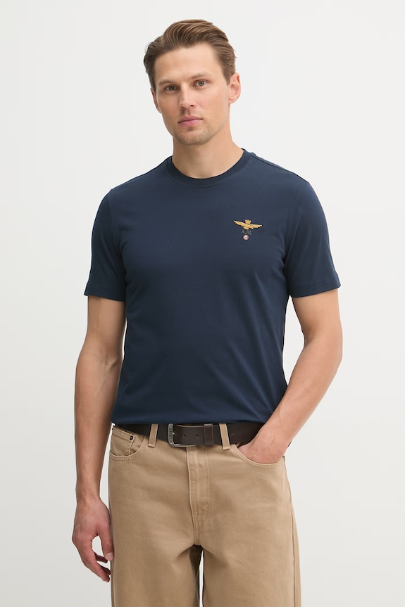 Aeronautica Militare tricou bărbătesc de bumbac imprimeu bleumarin TS1580UJ00372