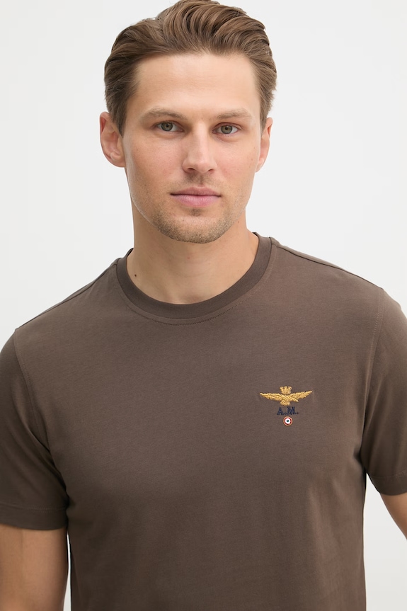 Aeronautica Militare tricou bărbătesc din bumbac maro TS1580UJ00372