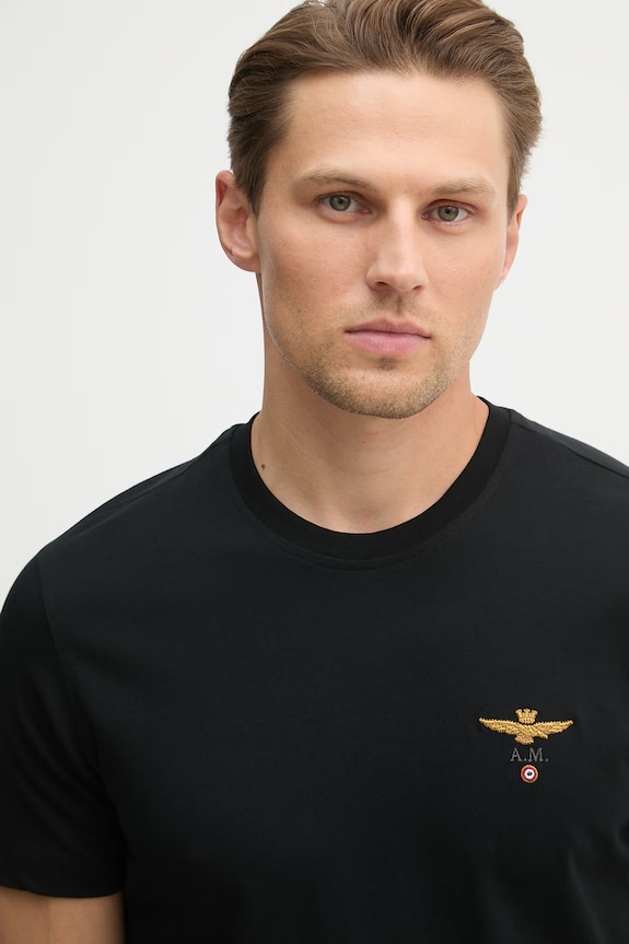 Aeronautica Militare tricou bărbătesc de bumbac negru TS1580UJ00372