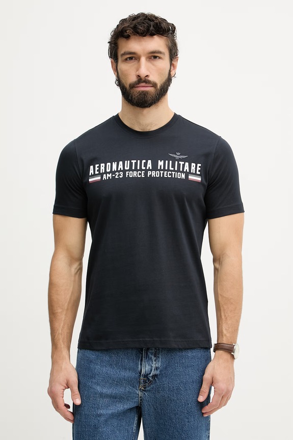 Aeronautica Militare футболка basic для мужчин из хлопка тёмно-синий TS1942UJ00538