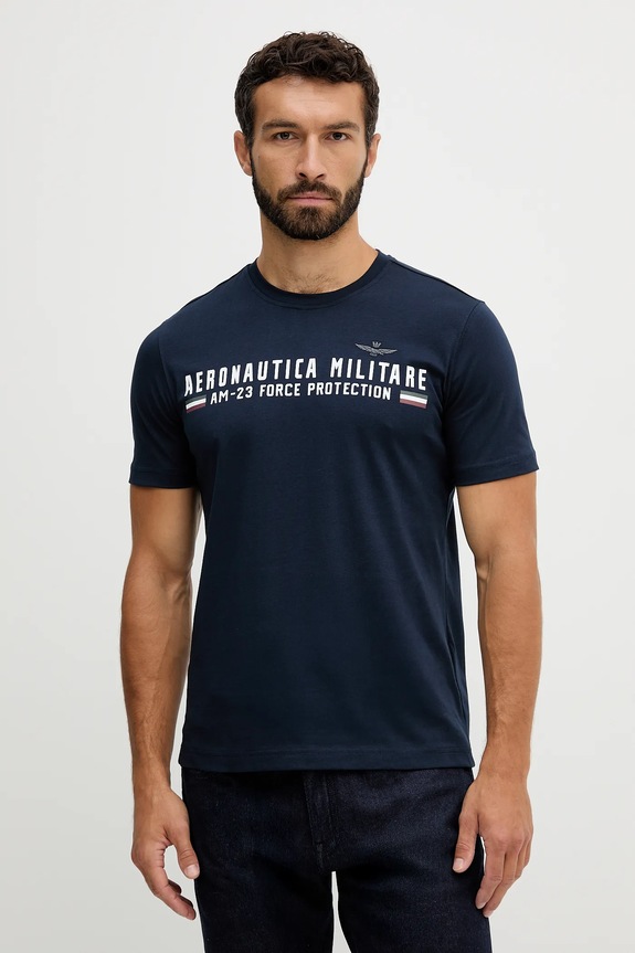 Aeronautica Militare t-shirt in cotone sovrastampa blu navy TS1942UJ00538