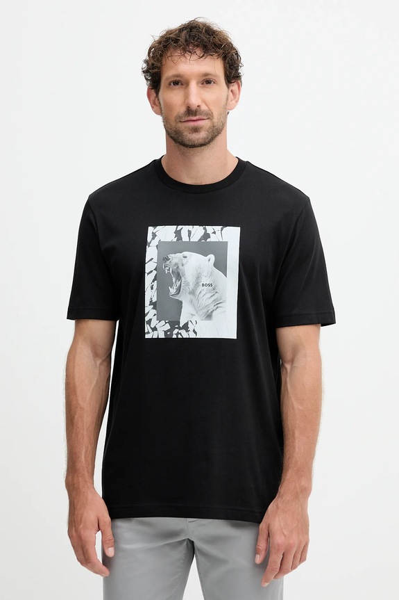 BOSS Orange t-shirt bawełniany Te_lupo nadruk czarny 50554615