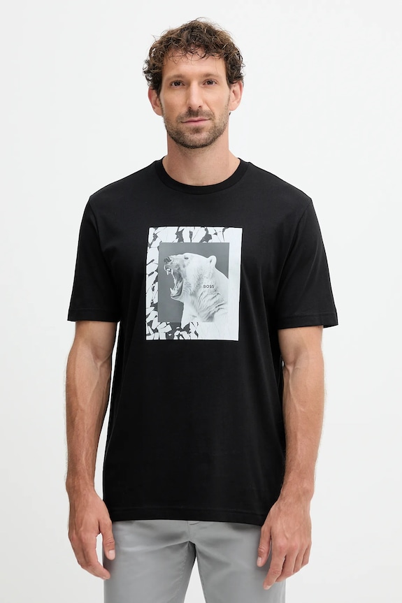BOSS Orange t-shirt bawełniany Te_lupo nadruk czarny 50554615