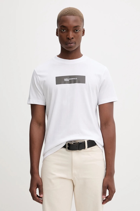 Βαμβακερό μπλουζάκι Karl Lagerfeld Jeans βαμβάκι λευκό A4M17019