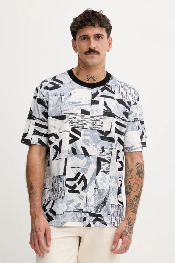 Karl Lagerfeld Jeans pamut póló pamut szürke A4M17031