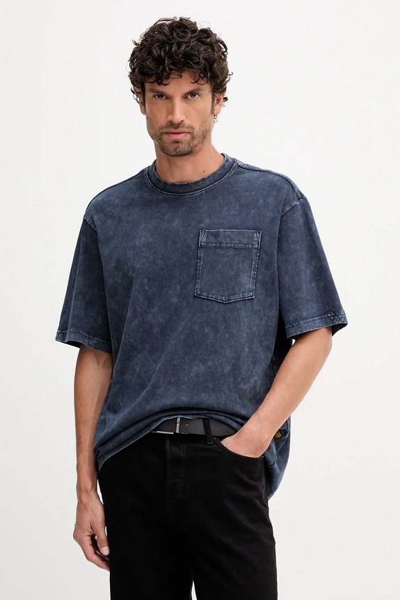 Bavlnené tričko G-Star Washed pocket jednofarebný modrá D26825.C756