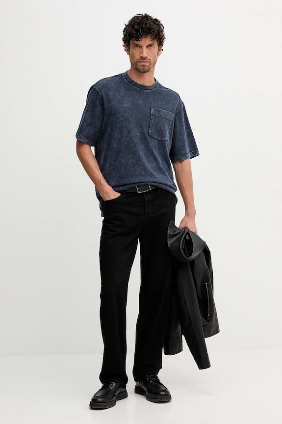 Bavlnené tričko G-Star Washed pocket D26825.C756 modrá AW25