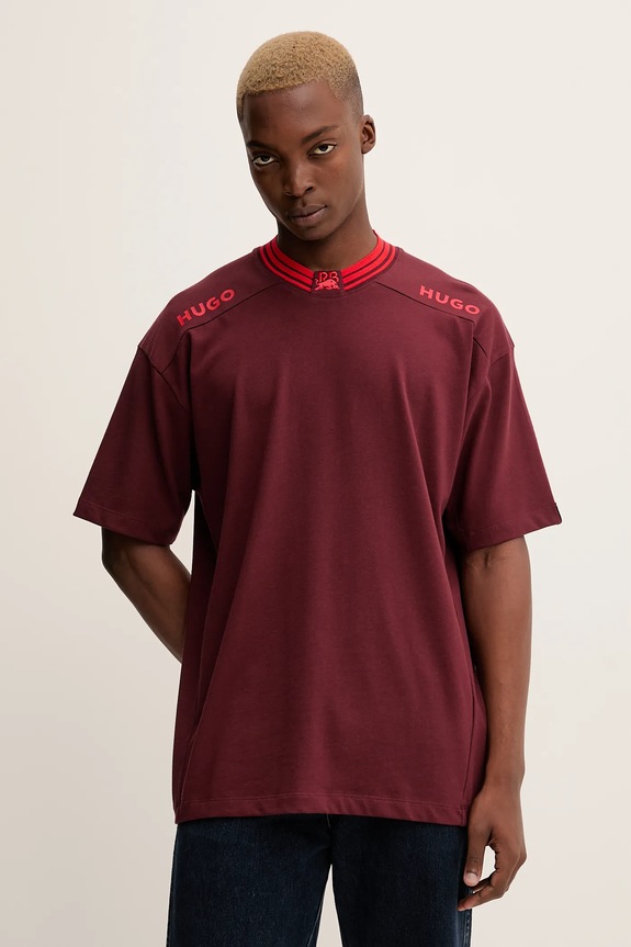 HUGO pamut póló pamut burgundia 50549604