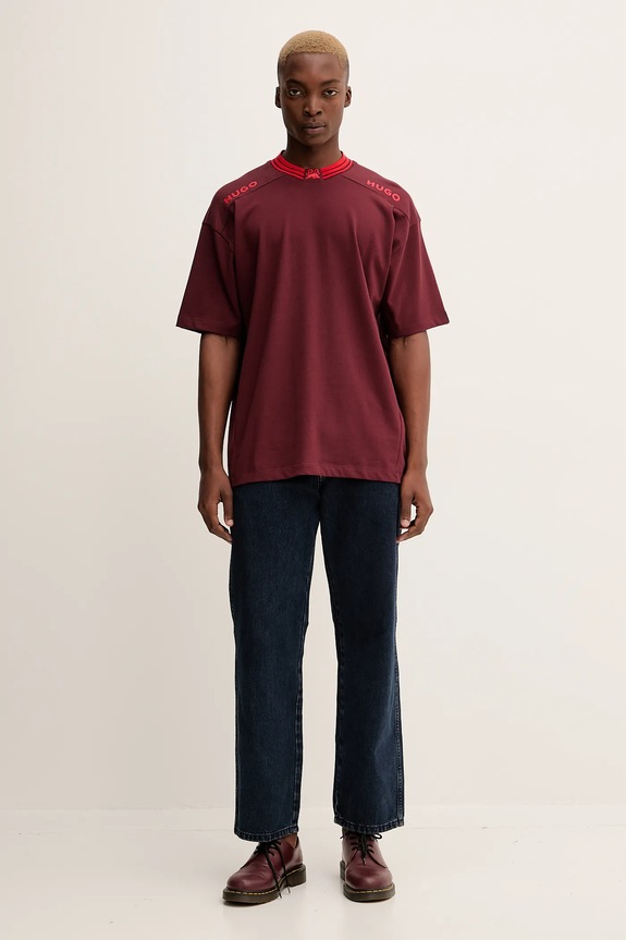 HUGO pamut póló 50549604 burgundia AW25