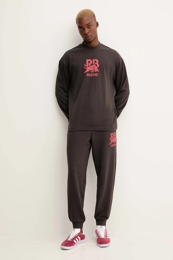 HUGO longsleeve din bumbac Doverlo_RB 50551830 maro AW25
