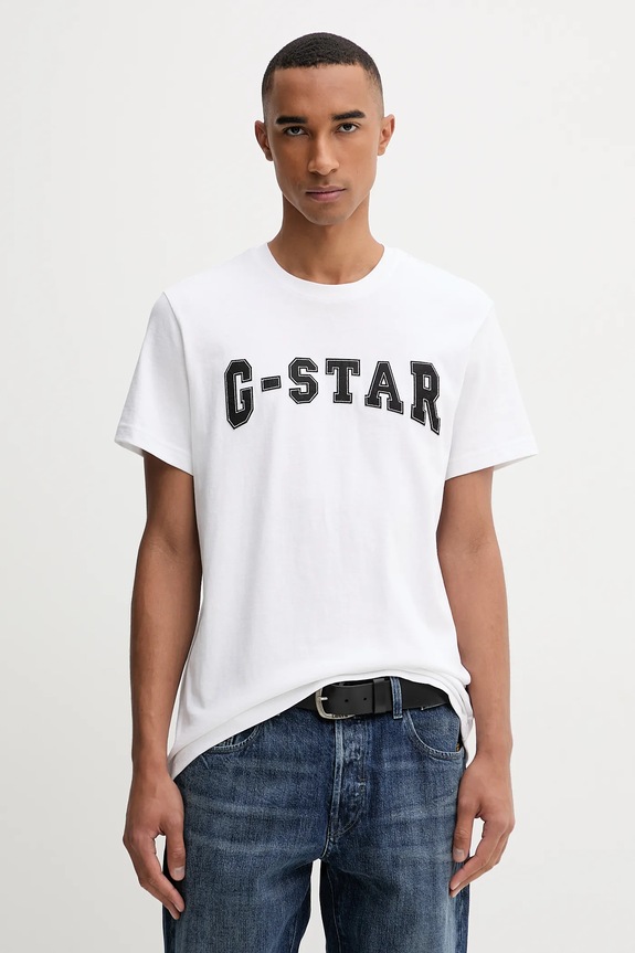 Bavlnené tričko G-Star Felt logo nášivka biela D26840.C336