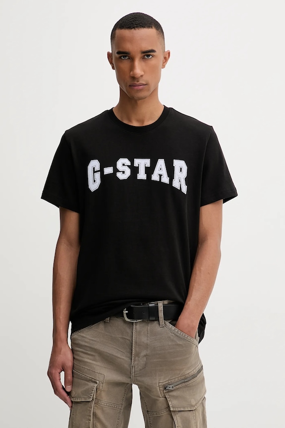 Bavlnené tričko G-Star Felt logo nášivka čierna D26840.C336