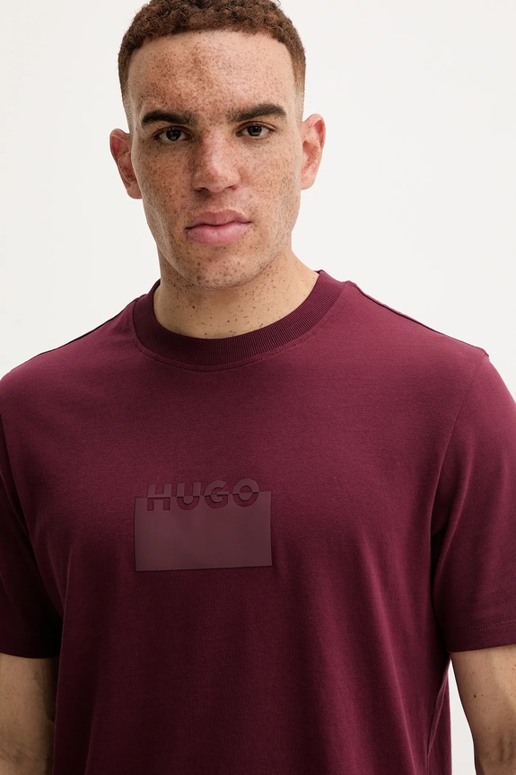 Bavlnené tričko HUGO Delastio burgundské 50546867