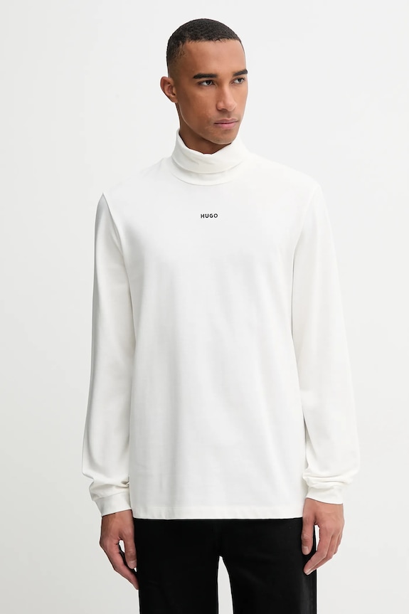 HUGO longsleeve din bumbac Daporollo uni alb 50547372
