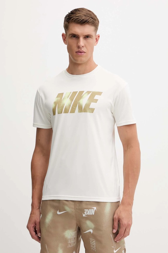 T-shirt κολύμβησης Nike θαλάσσια σπορ μπεζ NESSF569