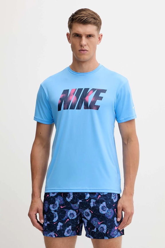 T-shirt κολύμβησης Nike θαλάσσια σπορ μπλε NESSF569