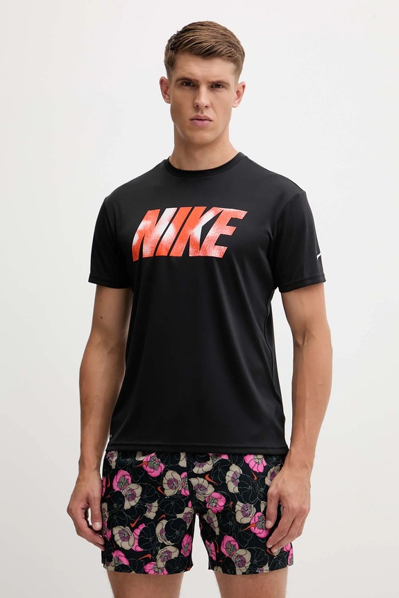 T-shirt κολύμβησης Nike θαλάσσια σπορ μαύρο NESSF569