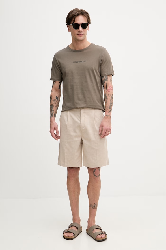 Lindbergh T-shirt basic męski bawełniany 30.400200B brązowy SS26