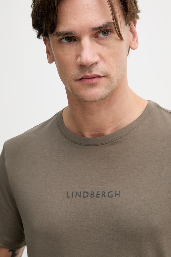 Lindbergh T-shirt basic męski bawełniany brązowy 30.400200B