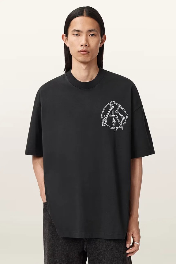 Βαμβακερό μπλουζάκι AllSaints ANATOMICA στάμπα μαύρο M046PD