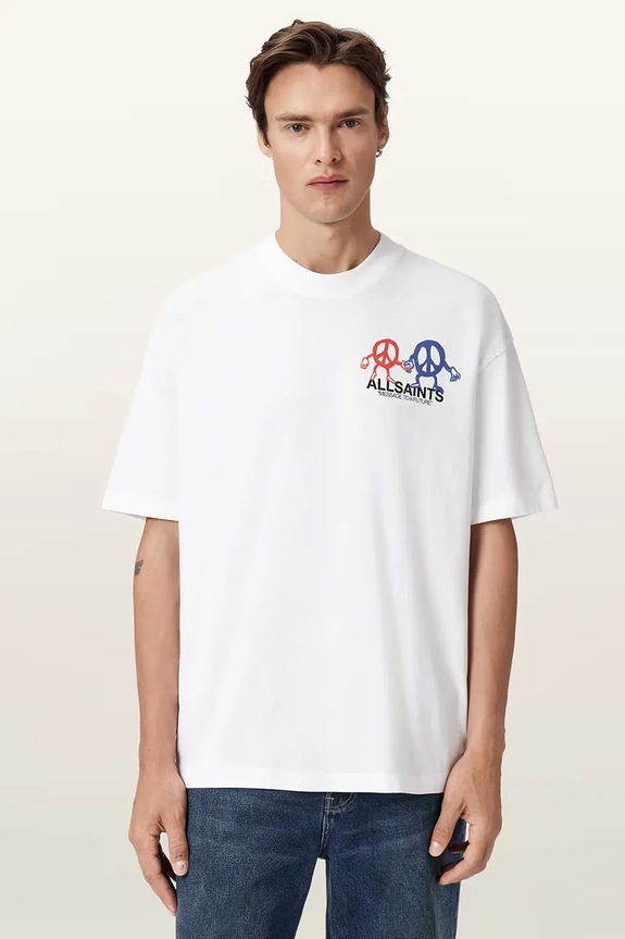 Βαμβακερό μπλουζάκι AllSaints BEDFELLOW λευκό M001PD