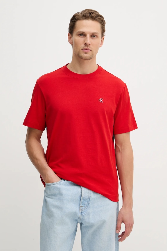 Βαμβακερό μπλουζάκι Calvin Klein Jeans κανονικό κόκκινο LV04RC275G
