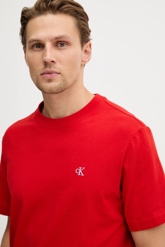 Βαμβακερό μπλουζάκι Calvin Klein Jeans κόκκινο LV04RC275G