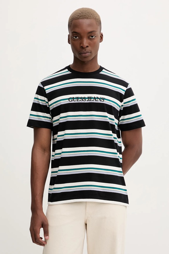 Βαμβακερό μπλουζάκι Guess Jeans εμπριμέ μαύρο M5BI40.K9XF1