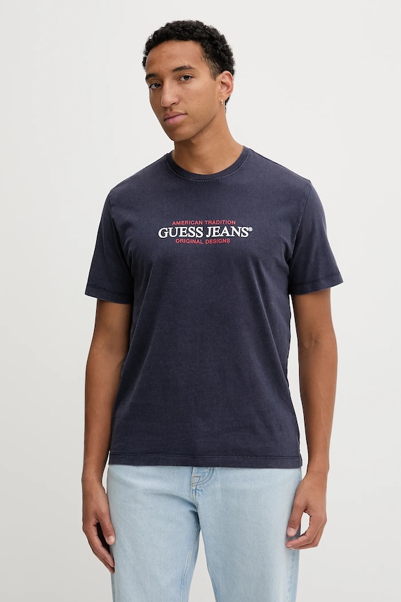 Βαμβακερό μπλουζάκι Guess Jeans βαμβάκι σκούρο μπλε M5BI25.K8FQ4