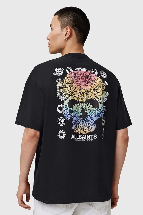Бавовняна футболка AllSaints TRANCE візерунок чорний M022PD