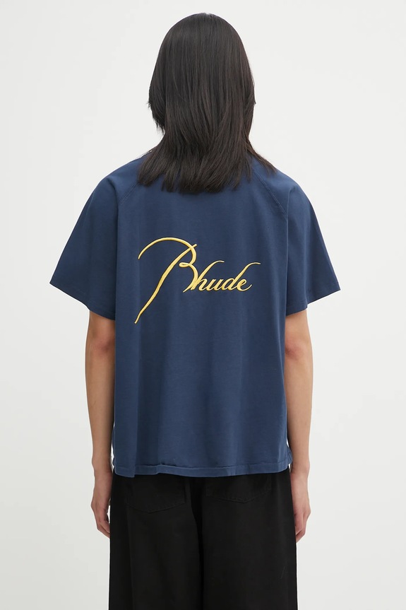 Хлопковая футболка RHUDE Classique Raglan хлопок тёмно-синий RHPF25TT16012