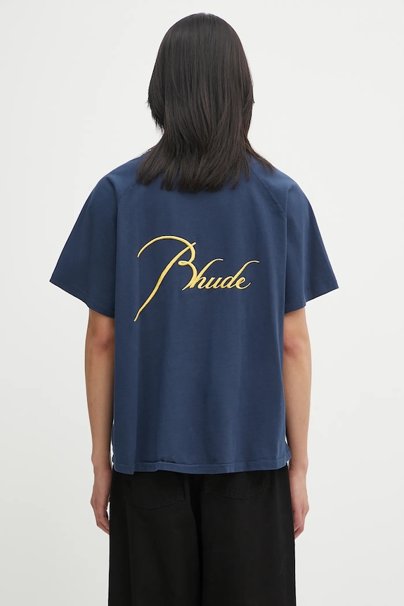 Хлопковая футболка RHUDE Classique Raglan хлопок тёмно-синий RHPF25TT16012