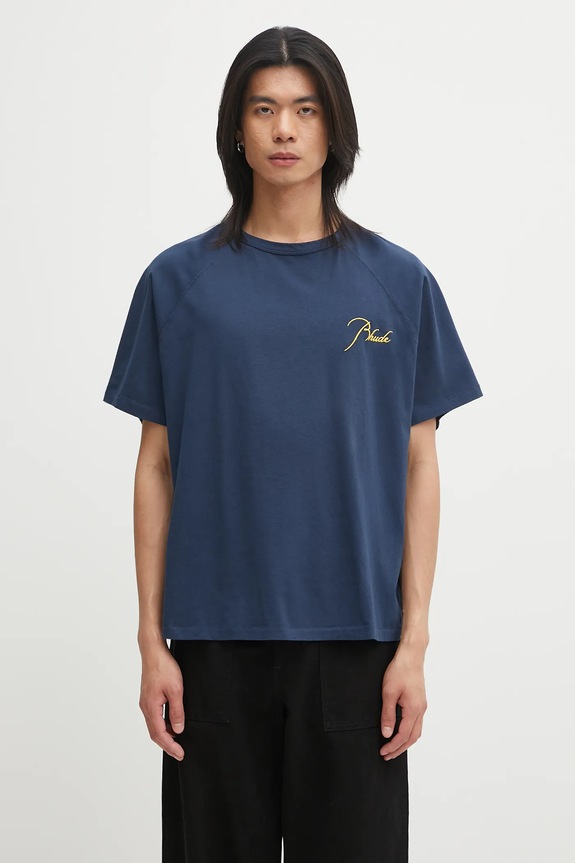 Одежда Хлопковая футболка RHUDE Classique Raglan RHPF25TT16012 тёмно-синий