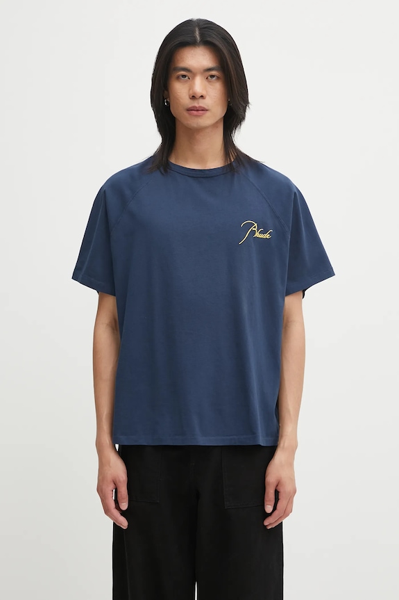 Одежда Хлопковая футболка RHUDE Classique Raglan RHPF25TT16012 тёмно-синий