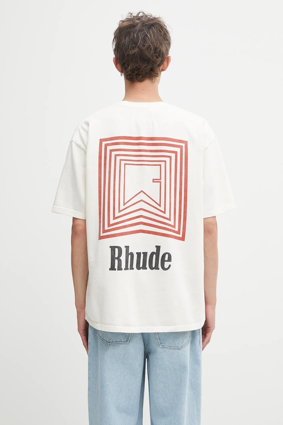RHUDE cotton t-shirt Chevron Logo Repeat cotton beige RHPF25TT03012