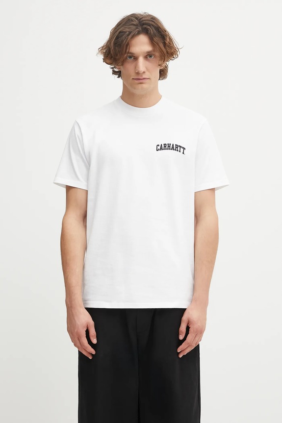 Хлопковая футболка Carhartt WIP S/S University Script T-Shirt печать белый I036110.00AXX