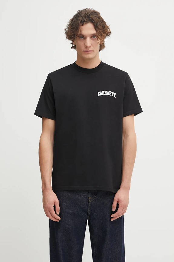 Carhartt WIP cotton t-shirt S/S University Script T-Shirt Planet friendly black I036110.0D2XX