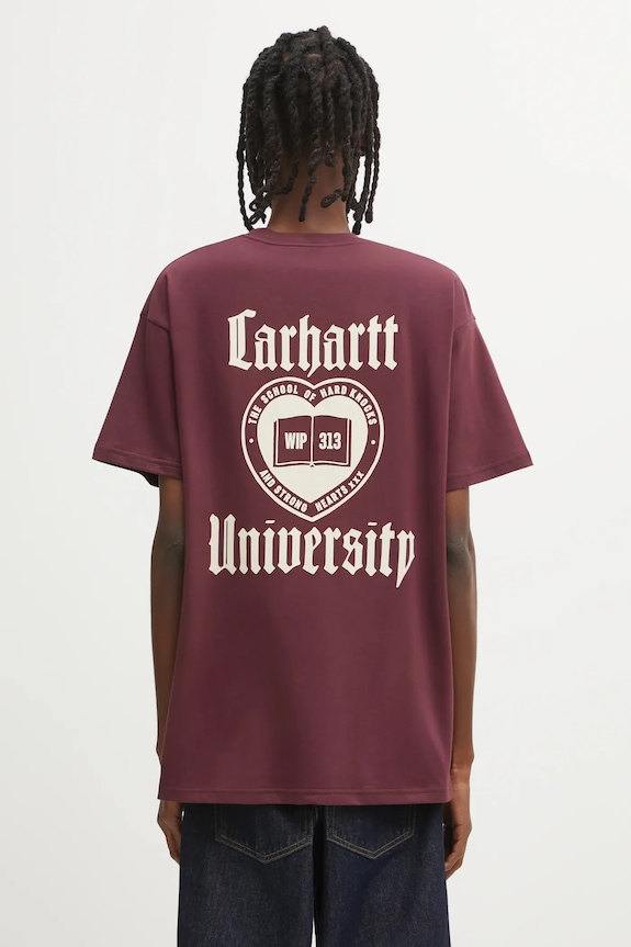 Βαμβακερό μπλουζάκι Carhartt WIP S/S Schooling T-Shirt χαλαρό μπορντό I035453.33KXX