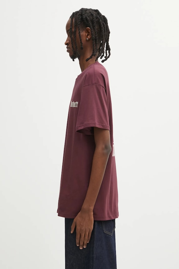 Βαμβακερό μπλουζάκι Carhartt WIP S/S Schooling T-Shirt I035453.33KXX μπορντό AW25