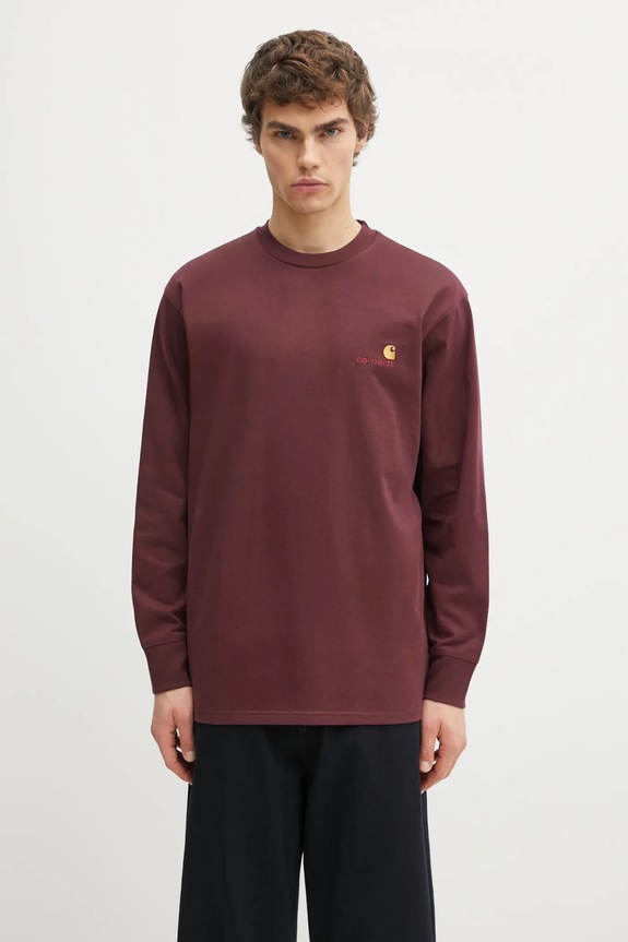 Carhartt WIP cotton longsleeve top L/S American Script T-Shirt applique maroon I029955.33KXX