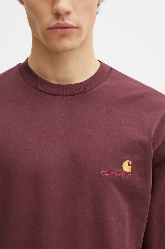 Carhartt WIP cotton longsleeve top L/S American Script T-Shirt maroon I029955.33KXX